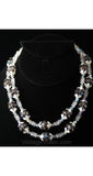 Gorgeous Black & White Cut Glass Necklace by Vendome - Flower-Capped Beads - Double-Strand - Goldtone Metal - Designer 1950s - 28080