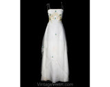 XS Fairytale White Dress - Fantasy Fairy Empire Evening Gown with Tea Lace & Blue Rosettes - Size 00 Handkerchief Hem Formal - Bust 30.5