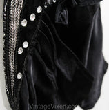 Size 16 Party Girl Outfit - 1990s Black Satin 3 Piece Set - Tank Top & Jacket with Skirt - Artsy Avant Garde Asymmetric Velvet Rhinestones