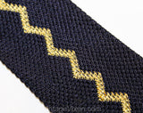 Men's Square End Tie - Navy Blue Knit Zig Zag Striped Necktie - Goldenrod Gold Yellow - Retro Mens Designer - Likely 1930s 1940s Cravat