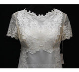 Size 8 Wedding Gown - Antique Style 1960s Net Bridal Gown with Lace & Tucks Motif - Wedding Dress - Short Sleeves - Bust 35 - 36361-1