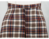 XS Cocoa & Blue Plaid Wool Tweed Skirt - Size 0 to 1 Girl Friday Style Tartan - Waist 23 - 60s Deadstock - Mint Condition - NWT - 33435-1