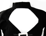 XXS 1990s Sexy Club Dress - Black Knit Bodycon 90s Mini Dress with Cutouts & Silvertone Buckles - Bare Midriff - Long Sleeve - Bust 30