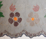 Artisan 1930s Black Net Scarf with Colorful Embroidery - Scarf - Spring - Bohemian - Scallops - 30s Embroidered Flowers - 37984-1
