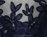 As Is Size 12 1920s 30s Novelty Print Dress - Blue & White Deco Artists Palettes - Chain Stitched Flowers - Fragile Torn - Bust 38 - 50832