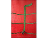 1950s Red Holiday Apron with Jingle Bell Music Notes - Christmas Colors - Half Apron - Lace Up Look Waist - Novelty - Red & Green - 30244-1