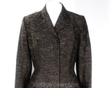 Size 6 1940s Suit - Brindled Brown 30s 40s Fleck Wool Jacket & Skirt Set - Sharp Tailoring - Long Peplum - Early Cloth Zipper - Waist 26