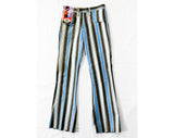 Girl's Size 12 Bellbottom Pants - Terrific 1960s 70s Blue Striped Juniors Bell Bottom Hip Huggers - Teen Trousers - Low Rise Hippie NOS
