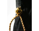 Deco 1930s Black Suede Bag - 30s Purse with Metallic Gold Cord & Lining - Pouch Style Handbag - Suede Is Crocking Color - Strap As Is