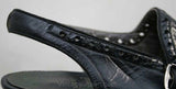 Size 6 Shoes - Chic 1930s Black Leather Spectator Peep-Toe Pumps - 6AA Narrow Width - Authentic 30s Deadstock - Asymmetric Top-Stitching
