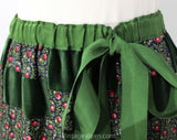 Size 6 Forest Green Dress Set - Autumn 1970s Tailored Shirt & Maxi Skirt - 2-Pc Folkloric Floral and Velveteen Dress - Mr Hank - Bust 34
