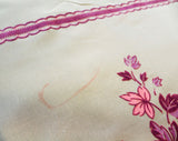 1960s Kitchen Curtain Fabric - Pink & Purple Leaves - 2 Yards x 44.5" Wide - 60s Sheer White Nylon 1960s Housewife Yardage - Scallop Border