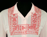 Medium 1960s Summer Robe - Size 10 Pink Tricot Lingerie - Sweet Red Embroidery - Short Half Sleeve - 60s NWT Deadstock - Bust 36.5 - 41560
