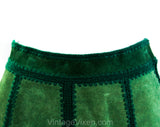 Size 8 Green Hippie Dress Set - 1970s Suede Patchwork Vest & Skirt with Matching Turtleneck Sweater - 70s Fall Autumn Forest - Waist 26.5