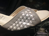 Size 8.5 Gray Sandals - As Is 30s Inspired Gray 1970s Shoes - Deco Triangles - Summer Slingback Heels - Peep Toe - 8 1/2 - 70s Deadstock
