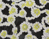 1960s Daisy Print Fabric - Over 4.5 Yards x 37" Wide - 60s Sheer Cotton Gauze - Black Yellow & White Daisies 1960s Summer Hippie Yardage
