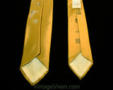 1950s Men's Skinny Tie - Gold & Silver Silk Satin - Art Deco Mid Century Cubist Brocade - Handsome Rockabilly 50's Necktie - Bassin New York
