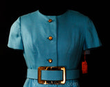 Size 4 Turquoise Dress - Mod 1960s Ocean Blue Faux Linen Tailored Dress by Italian Designer Sarmi - Summer 60s NWT Deadstock - Bust 33