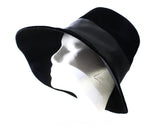 Black Velvet Hat - 1960s Plush Floppy Brim Millinery - Mod Plush Winter Chic with Top Stitching - Audrey Style 60s Bonnet Bucket Evening