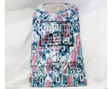 Men's Large 1960s Mod Dress Shirt - Terrific Mid Century Print Blue & Pink Cotton 60s Tailored Office Wear - Hipster Business - Neck 16