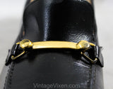 Size 9 Black Shoes - 1960s Authentic Vintage 9AA Pumps - Fine Leather Shoe with Brass Bits by Fashion Craft - Secretary Chic 60s Deadstock