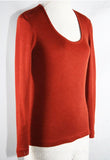 Size 4 Brown Sweater - Italian 1970s Rust Scoop-Neck Pullover - Classic Long Sleeved Knit Top - Made In Italy - Fall Autumn Shirt - Bust 35