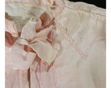 1940s Pink Baby Bunting & Hood - 0 to 3 Months Infants Layette - 30s 40s Fine Silk Crepe with Hand Sewn Embroidery - Cloth Covered Zipper