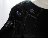 Size 10 Sweater Dress - Medium 80s Black Sparkle Knit with Sequins & Beaded Tassels - 1980s 90s Glamour Girl Long Sleeve Knitwear - Bust 40