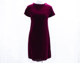 Size 6 Orchid Purple Velvet Party Dress - 1960s Lush Cocktail - Short Sleeved Mid 60s Sheath - Rich Dark Magenta - Fall Winter - Bust 36.5