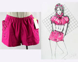 Medium Size Pink Silk Hot Pants - Dated 1982 - Dan De Santis - Jeweltone Fuschia Shantung - Retro Style - Deadstock 1980s Pin Up Shorts