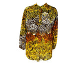 Vintage Plus Size 26 Knit Shirt - 70s Burnt Orange Wildflower Novelty Print Blouse - XXXL Long Sleeve Top - Brown Fall Autumn - Bust to 60