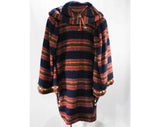 Large Boho Peasant Coat with Hood - Russian Style Navy Blue & Red Wool Huge Sleeves - Wooden Beads - Haute Designer Dan DeSantis - Bust 54