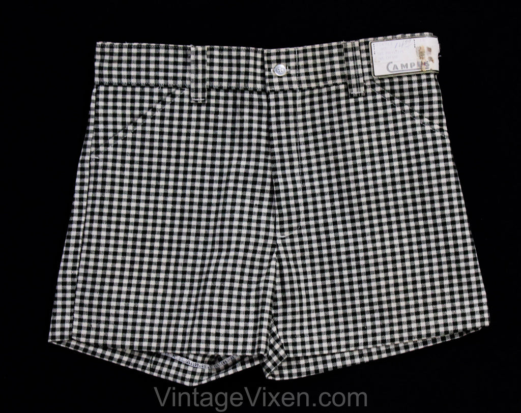 Teen Boy's 1950s Shorts - Size 14 Forest Green & Ivory Gingham Summer Cotton - Authentic 50s Childs Preppy Classic Deadstock - Waist 26.5