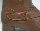 Size 9 Trompe L'Oeil 60s Boots - Brown Waterproof Rubber - 1960s Winter Boot - Faux Buckle & Strap - Fleece Lined - Deadstock Tall Shoes