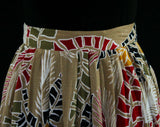 Size 2 Boho Resort Skirt - 1980s Rayon & Flax - Khaki Red Yellow Palm Frond Tropical Print - Waist 24 Inches - XS Trendy Bohemian Summer
