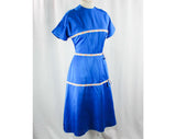 Size 8 Nautical 1950s Cocktail Dress - Cobalt Blue Taffeta - Iridescent - Novelty Ribbon - 50s Swing Style - Full Skirt - Waist 27 - 42922