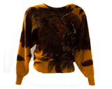 Medium Tropical Bird Sweater - Amazing 1980s Art To Wear Pullover - Caramel Brown Super Soft Angora Knit - Oversize Autumn Top - Bust to 42