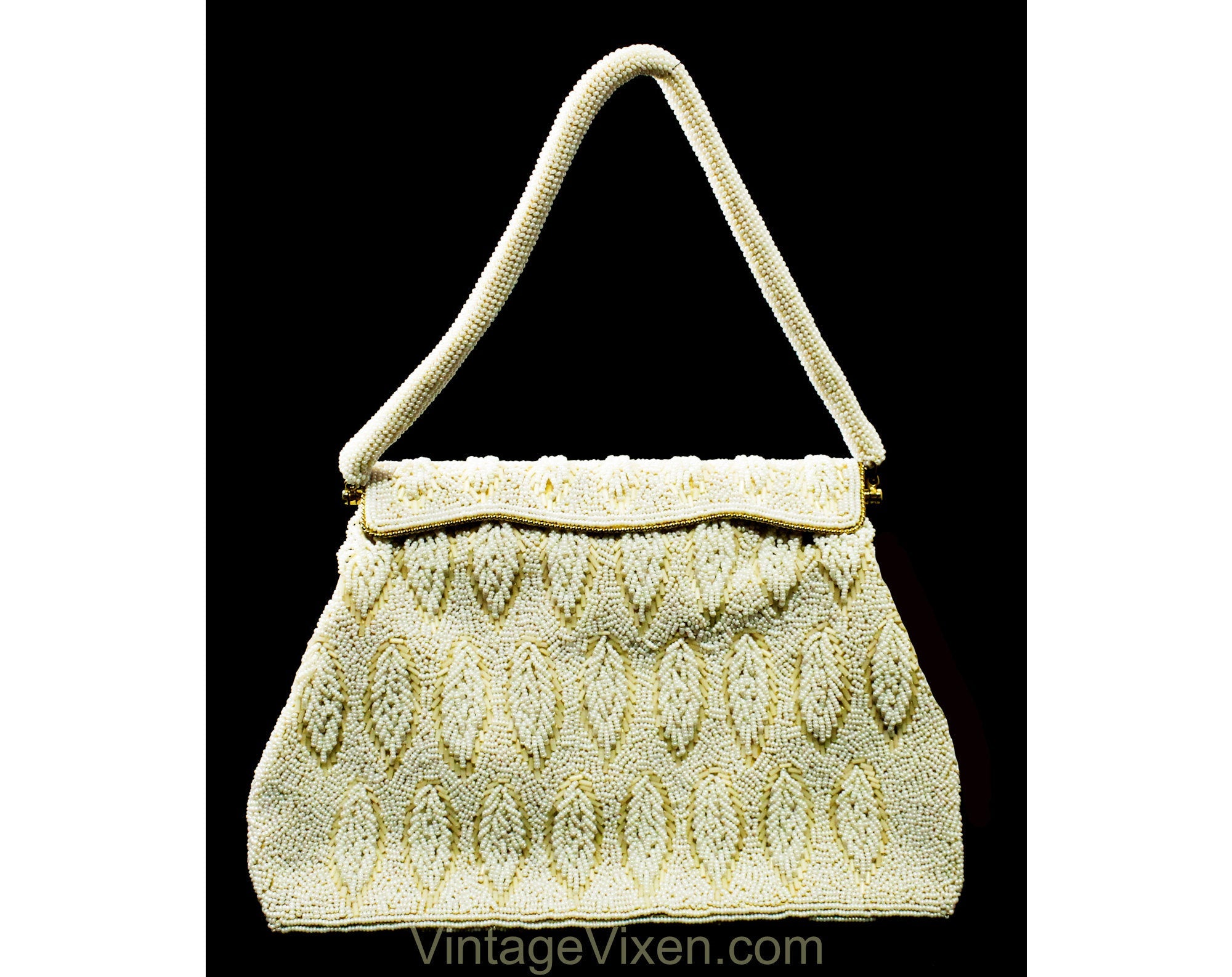 Rich 1950s Beaded Evening Bag - White & Ivory Beadwork Formal