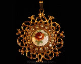 FINAL SALE Antique Style Rose Motif Pendant with Lyrical Detail for Necklace - Spring Goldtone Metal - 1960s Elegant Ornate Floral Charm