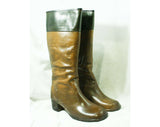 Size 10 Black & Brown 60s Boots - Waterproof Rubber - Sophisticated 1960s Street Style - Color Block - Lined - Unworn - Deadstock - 43294-1
