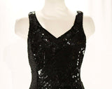 Size 8 Black Cocktail Dress - 1990s Black Beads Sequins & Silk - Bias Cut Flirty Flare Skirt - Criss Cross Back Neckline - NWT Deadstock