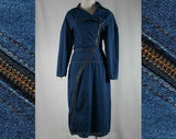 Size 4 Zipper Chic Denim Dress - Sophisticated 1990s Curvy - Small 90s Club Wear Dress - Long Sleeve Blue Denim - Waist 24.5 - 39768-1