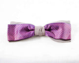 1940s Men's Bow Tie - Skinny Mens 40s 50s Satin Bowtie - Clip On Tie - Dove Gray & Lavender Purple Lattice Pattern Swing Era Cravat