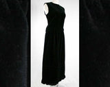 Size 6 Steampunk Victorian Inspired 60s Black Velveteen Dress Set - Top & Maxi Skirt - Ankle Length - 1960s Romantic - Waist 26 - 39890-1