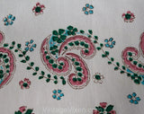 1940s Rayon Print Scarf - 40s Pink Magenta Blue Green & White Paisley Muffler - Border Print Cold Rayon 40's Casual Spring Rectangular Scarf