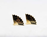 60s Asian Fan Brooch & Earrings - Black and Goldtone Metal Pin - 1960s Screwbacks - Far East Office Jewelry Gift - Mint Condition - Giftable