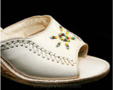 Size 7 Shoes - 1970s White Espadrille Sandals with Nomadic Beading - 7N Summer 70s Espadrilles - Wedge Heel - Made In Brazil - 39996-1