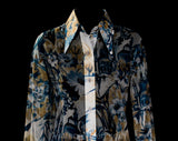 Size 4 Sheer Shirt - 1970s Novelty Print Scenic Blouse - 70s Blue Floral Casual Long Sleeve Top - Fancy Facades - NWT Deadstock - Bust 34.5