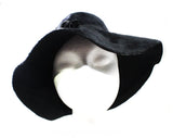 Soft Black Hat with Brass Buttons & Velvet Band - Furry Velvety Napped Felt - 1930s Look Floppy Brim Millinery - Mixed Eras - Eva NYC Label