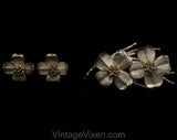 Napier Dogwood Brooch & Earrings - Gold Vermeil and Sterling - Beautiful 50s 60s Demi Parure - State Flower Virginia North Carolina - 50584